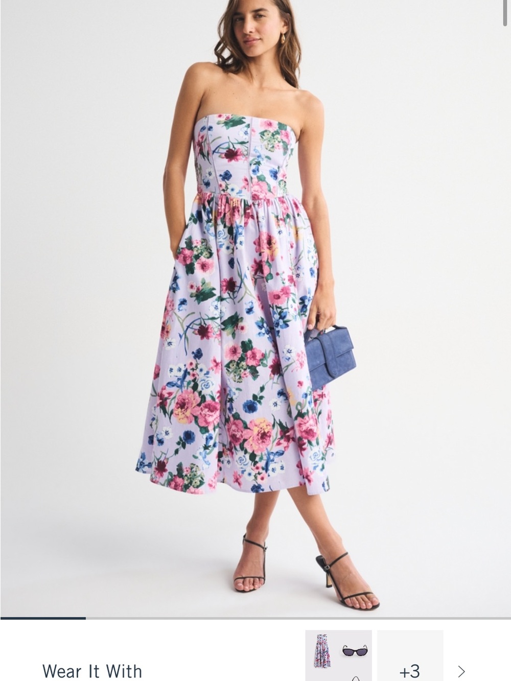 Abercrombie & Fitch Lavender Strapless Floral Midi Dress